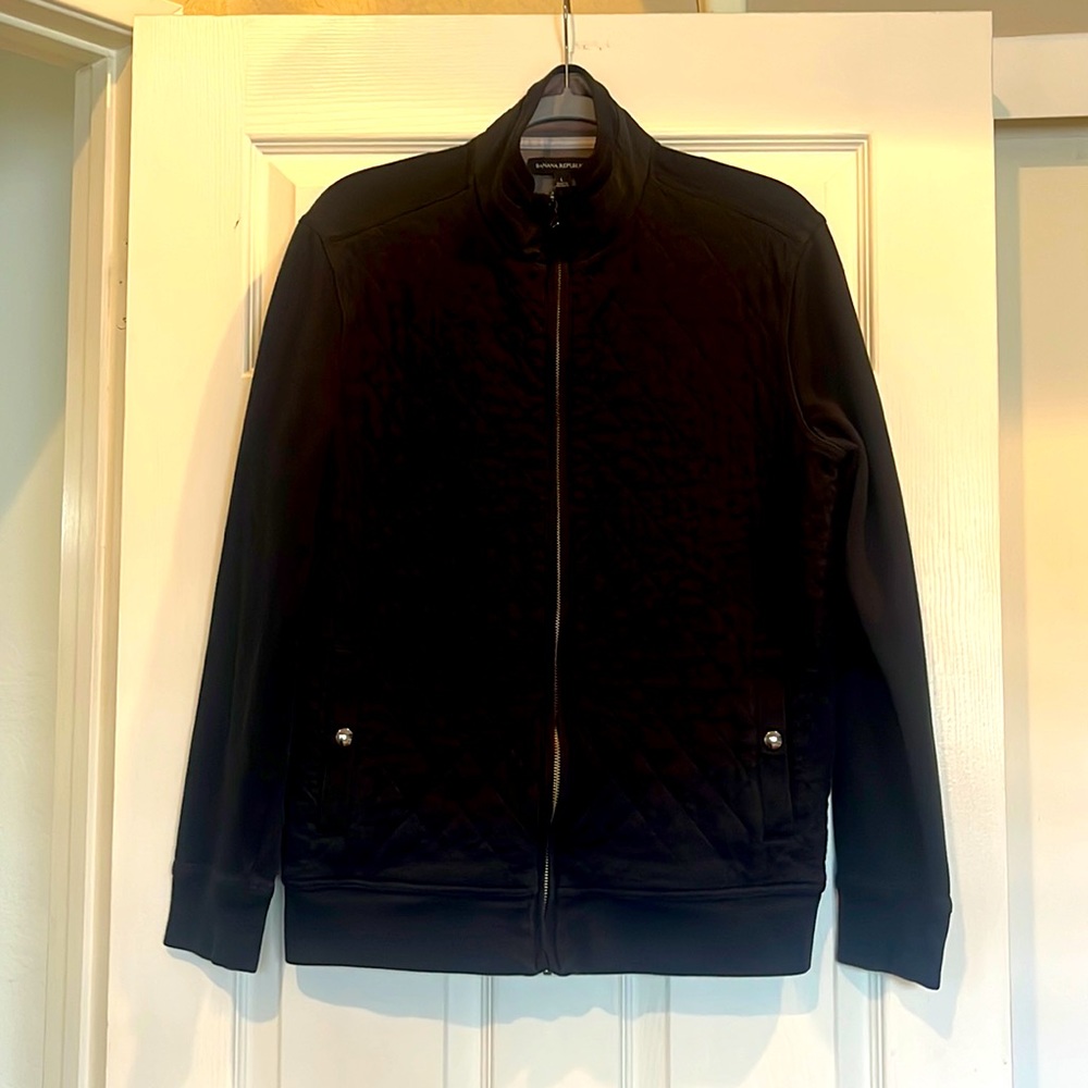 Banana Republic Mens Black Quilted in Front Jacket w Snap Pockets